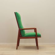 Fauteuil danois en teck et tissu vert, années 1970