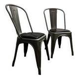chaise TOLIX  inox et cuir