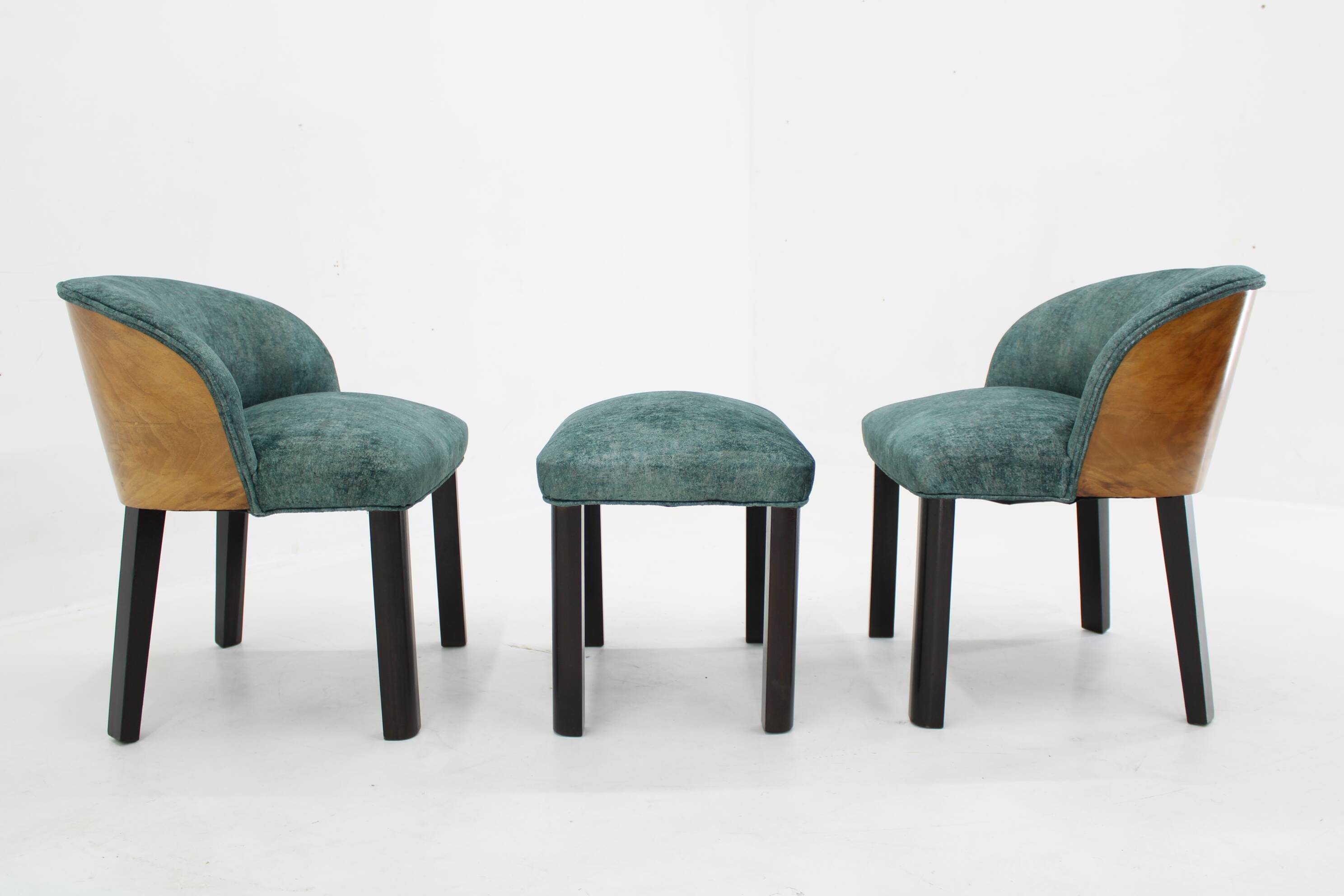 1940s Pair of Chairs with Stool, Italy