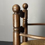 Brutalist French low rush oak side armchair by Charles Dudouyt ca 1940s