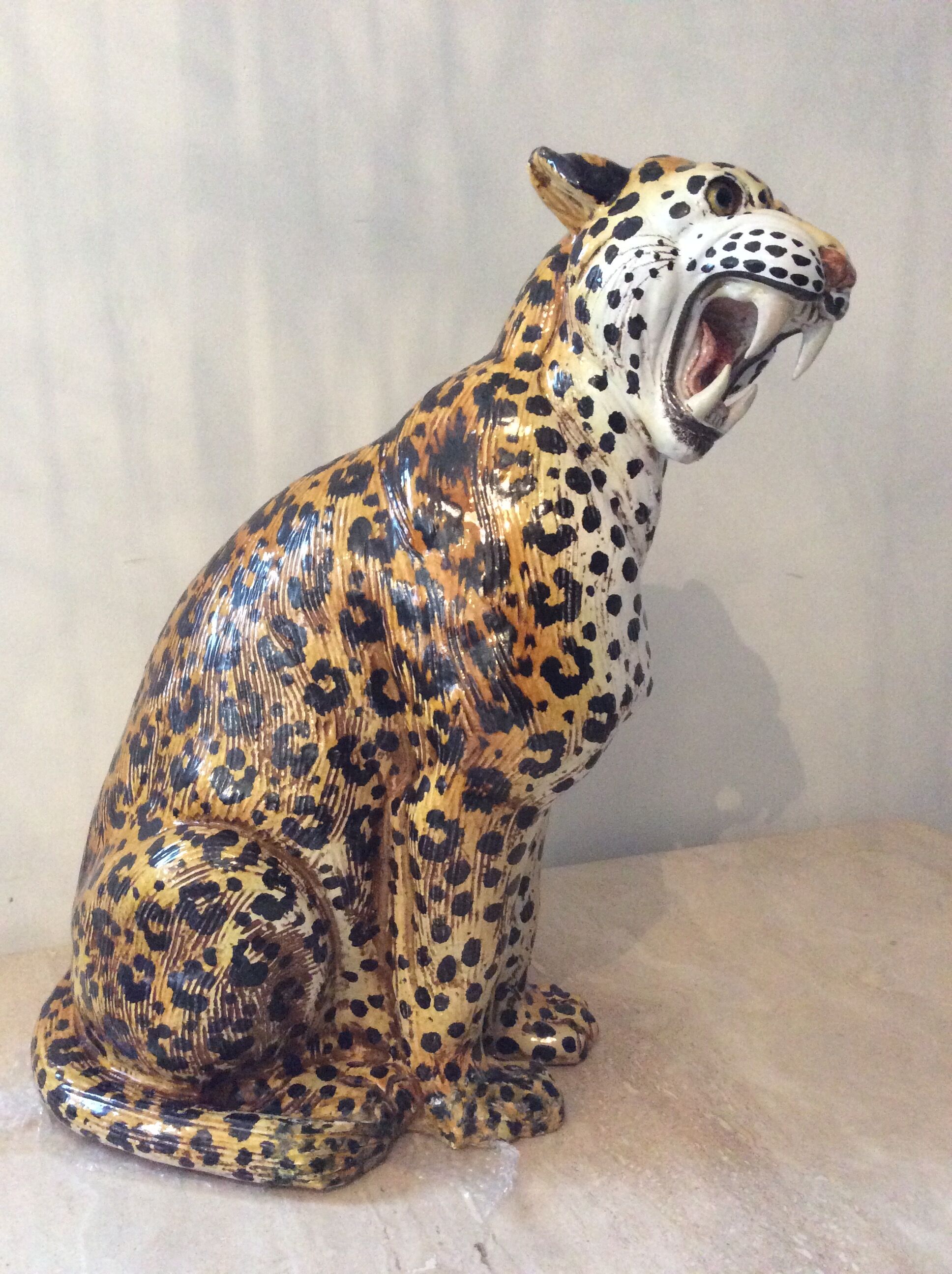 Enamelled terracotta leopard from the 60s Italy