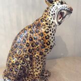 Enamelled terracotta leopard from the 60s Italy