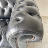 Vintage black leather Chesterfield sofa