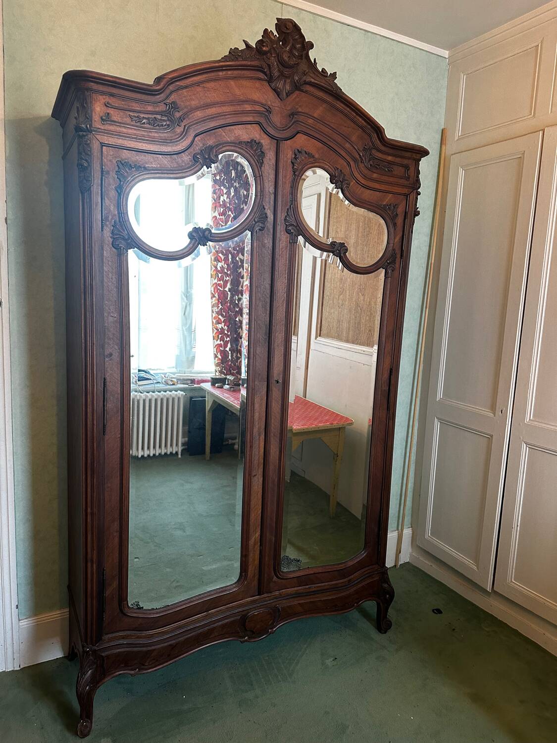 Carved walnut wardrobe – late 19th century Louis XV style