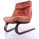 Fauteuil brésilien vintage avec coussin d’assise en cuir de couleur Cognac, années 70