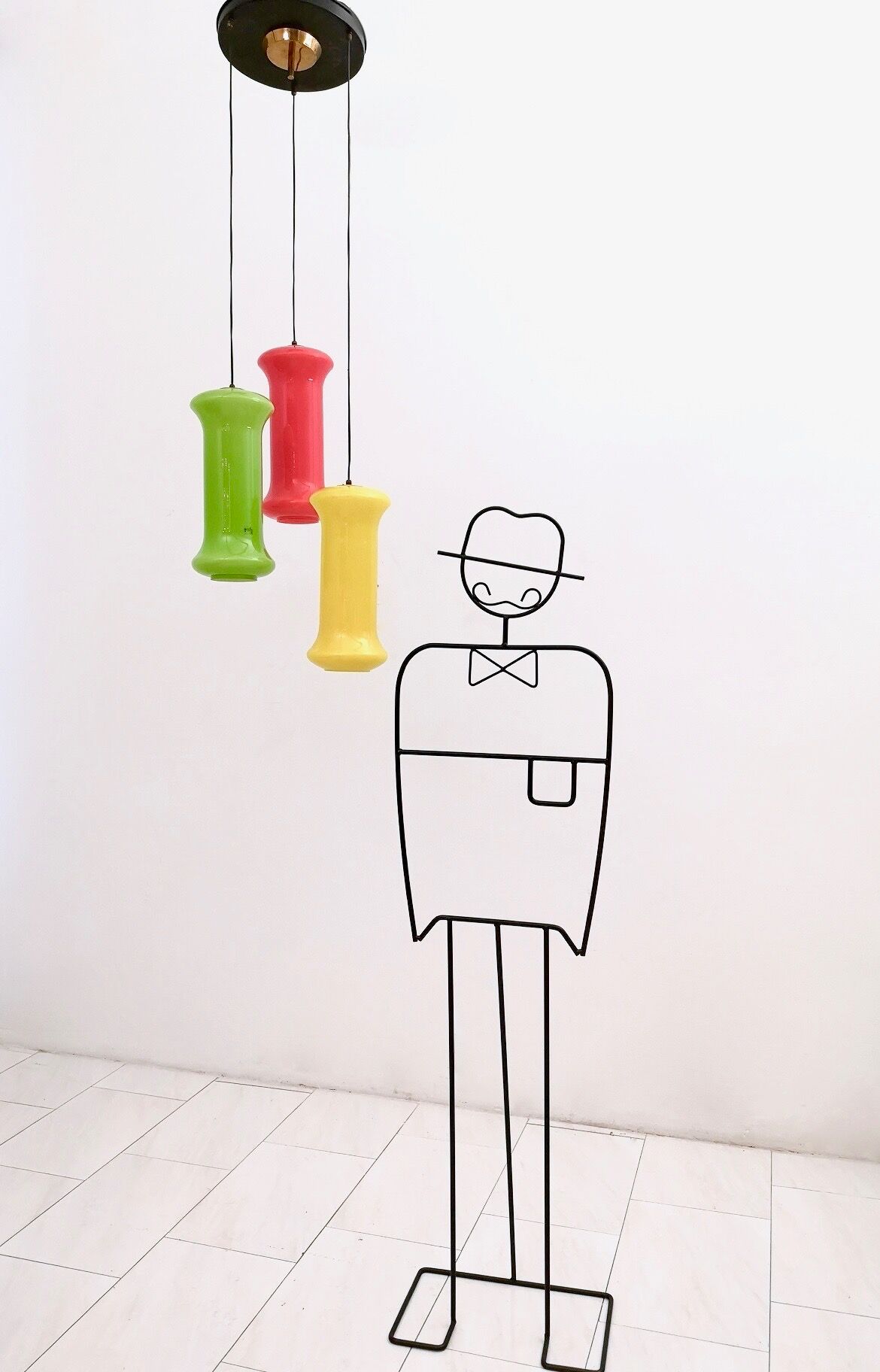 Suspension en verre à trois lumières rouge, jaune et vert par Vistosi, Italie