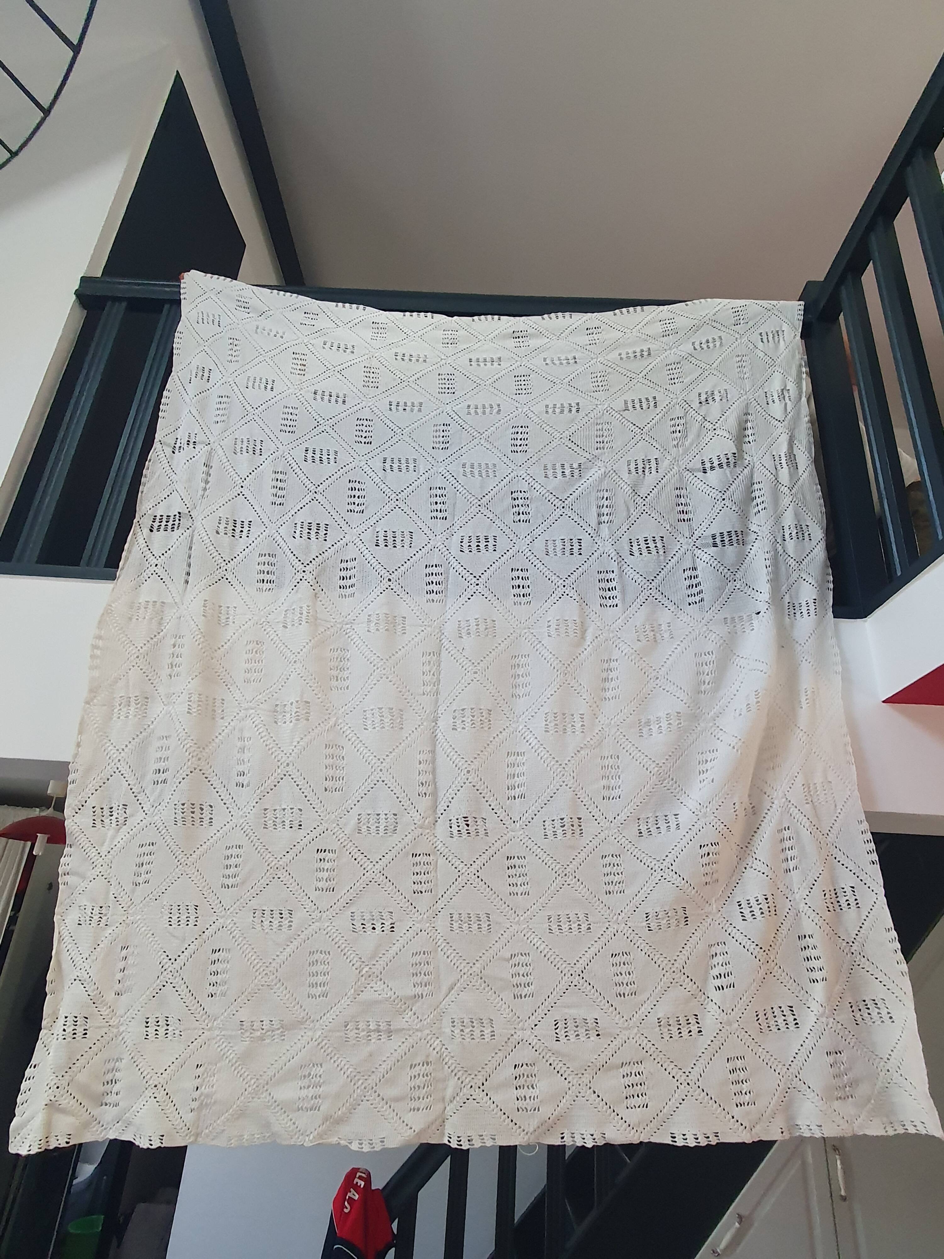 vintage crochet plaid blanket 208 193 ecru color