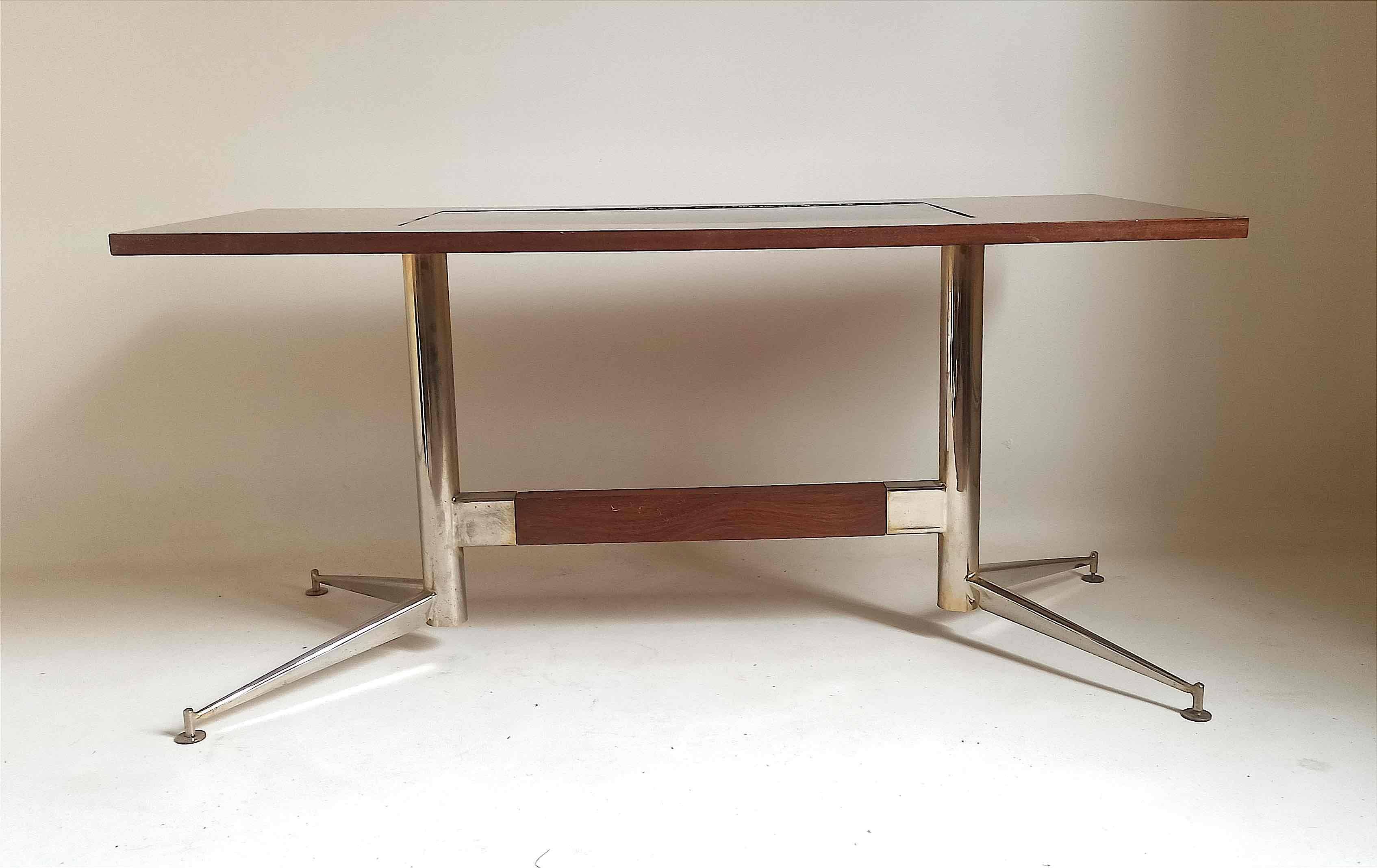 Vintage coffee table 1950s Mahogany and metal Top width 110 cm