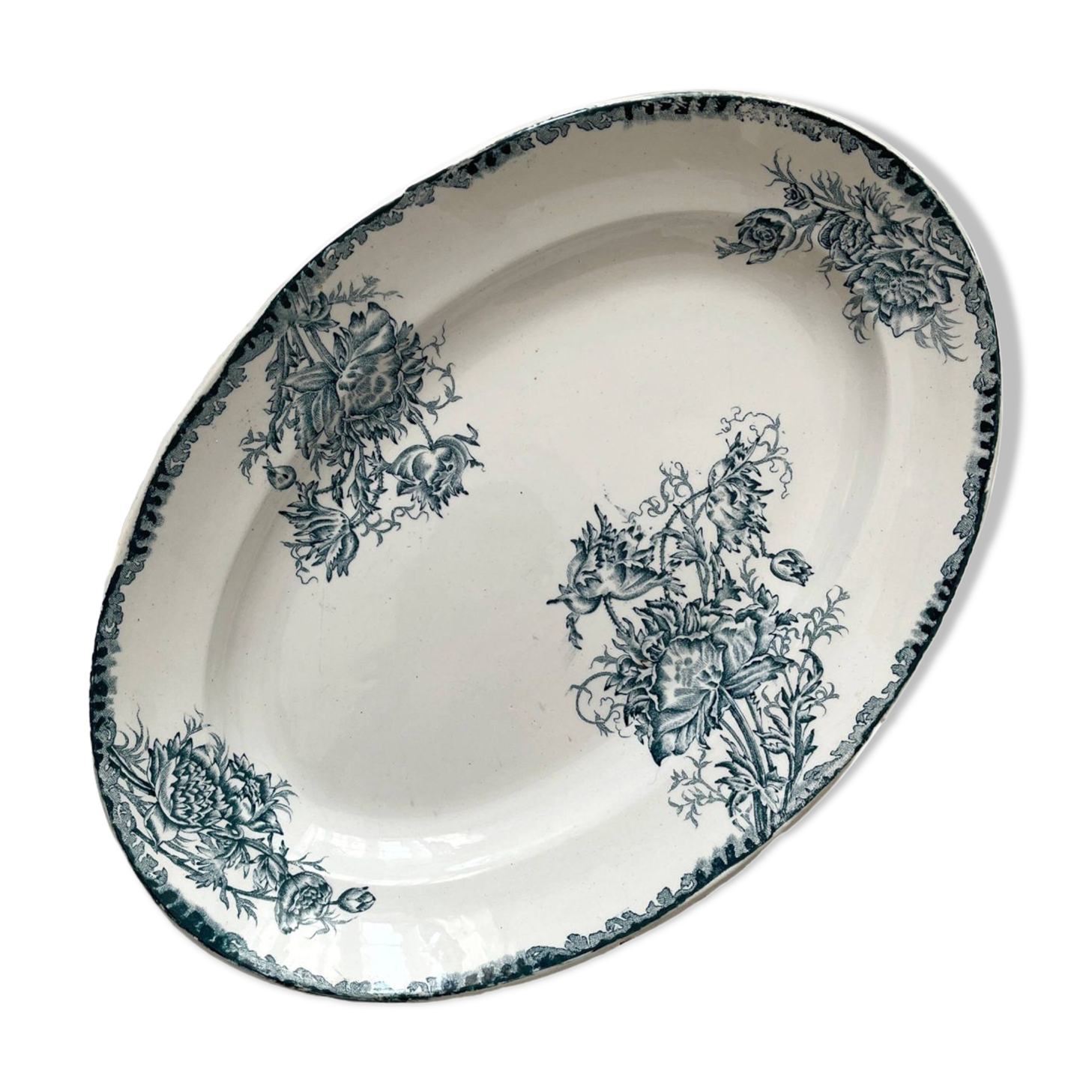 Oval iron earthenware dish "Pavots" Saint Amand A. Lebacqz & M. Bouchart