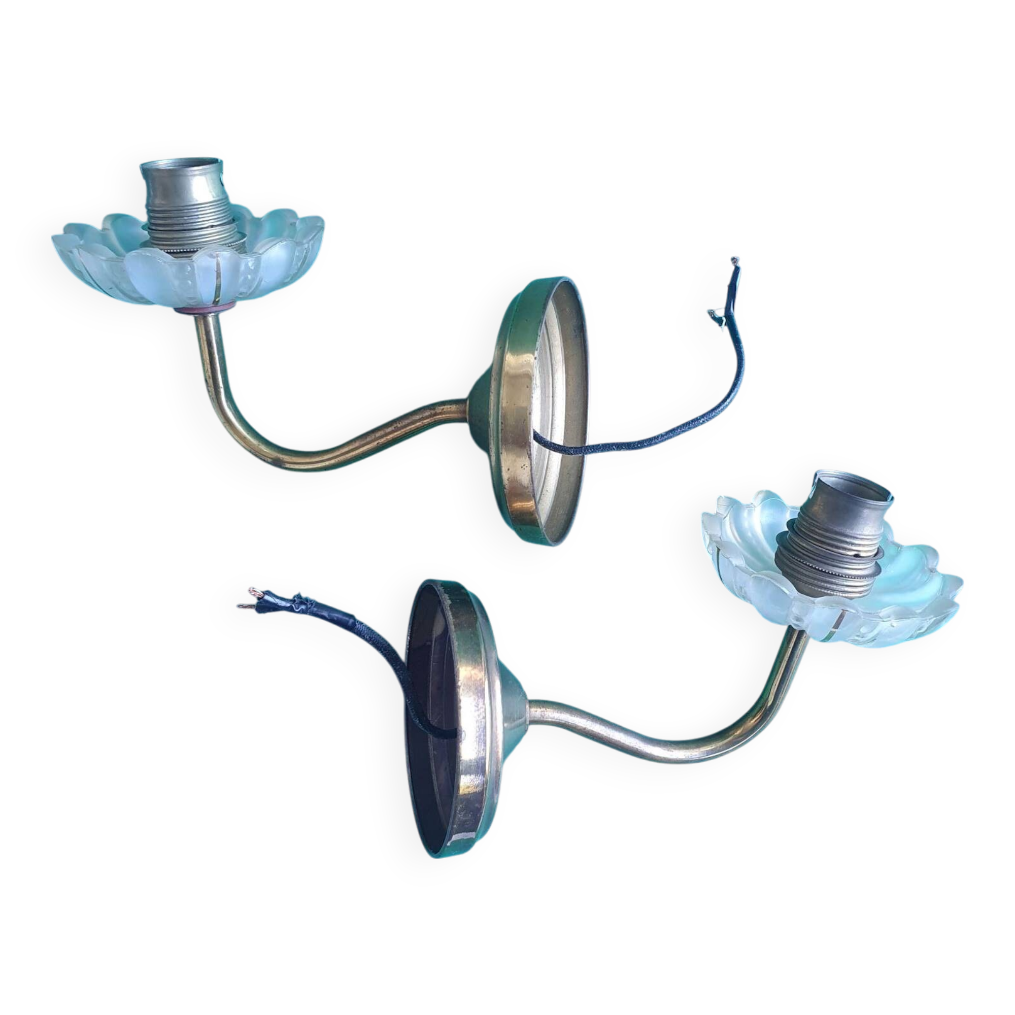 Pair of antique gold candlestick wall sconces