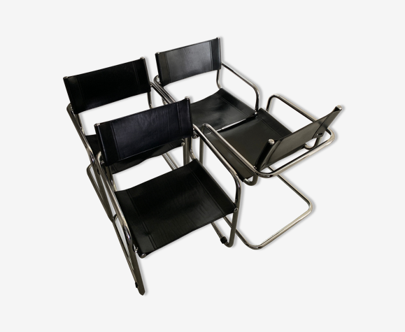 Metal and leather chair/armchair, italy, 1990s