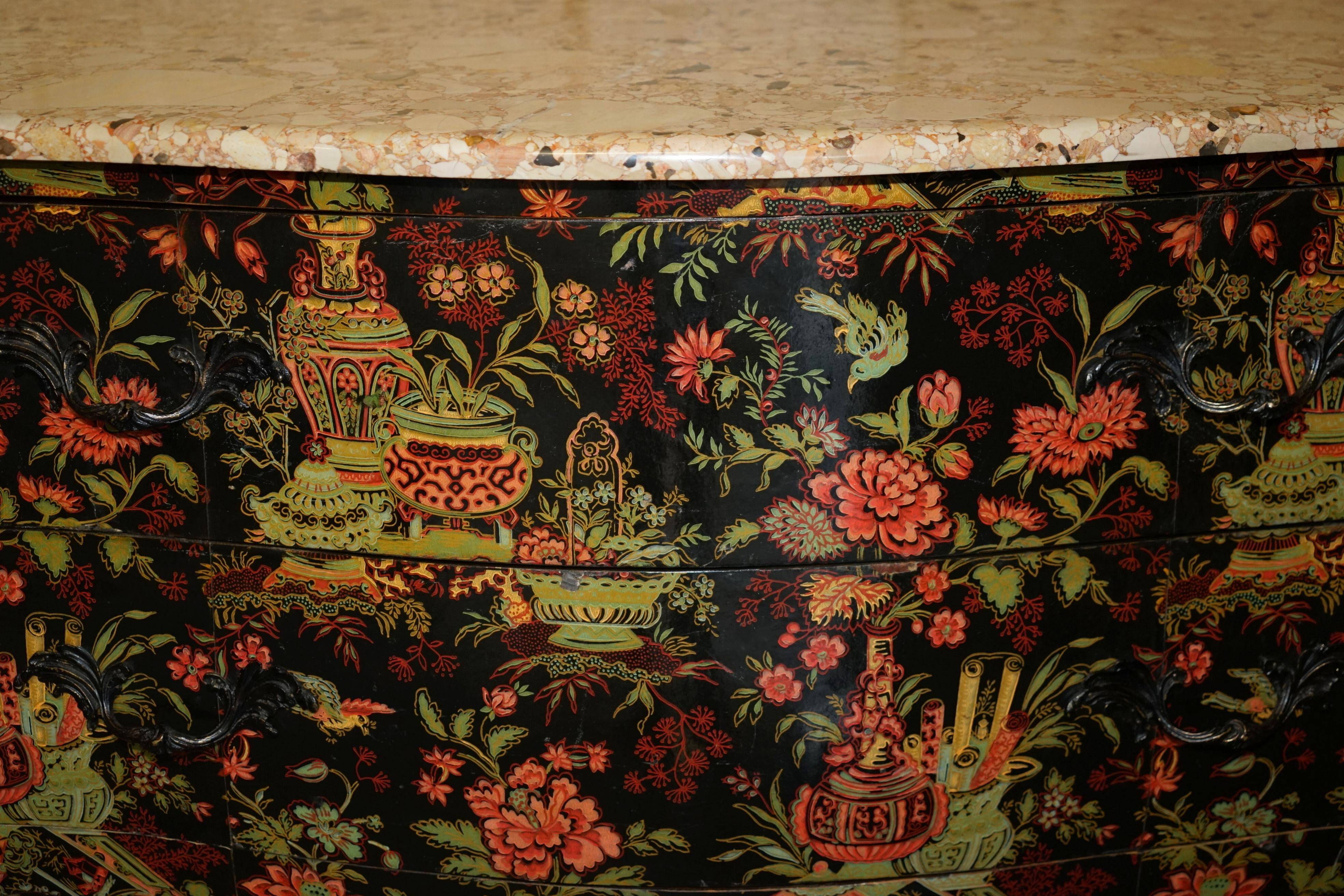 Antique Chinoiserie Commode Hand-Painted with Marble Top