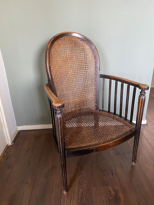 Fauteuil art déco en bois et rotin, années 1920