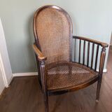 Fauteuil art déco en bois et rotin, années 1920