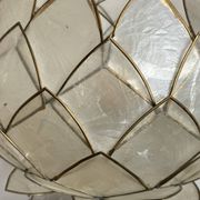 Brass lamp, metal and mother-of-pearl