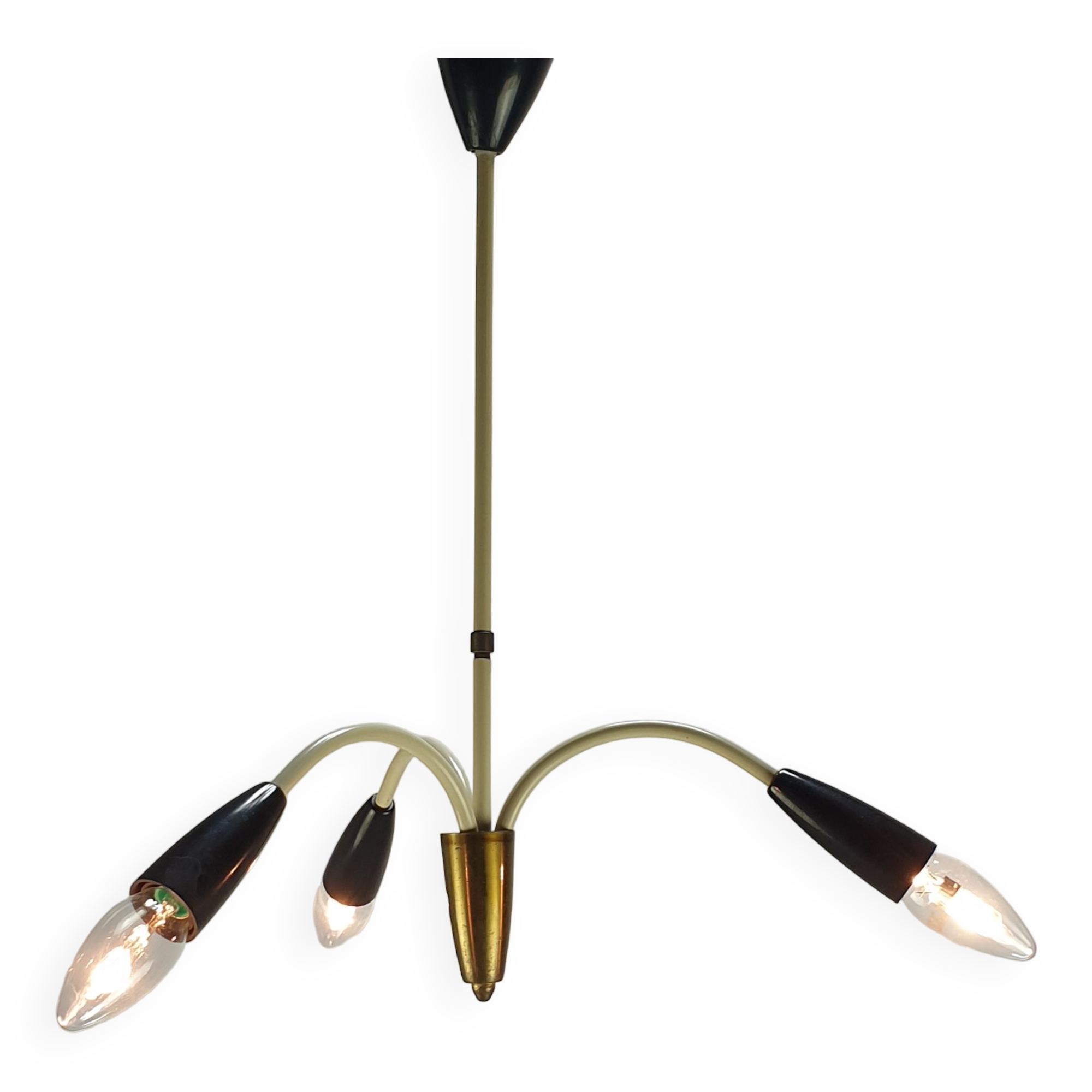 Italian 3 Armed Chandelier with Brass, 1960s
