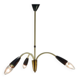 Italian 3 Armed Chandelier with Brass, 1960s