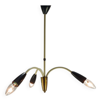 Italian 3 Armed Chandelier with Brass, 1960s