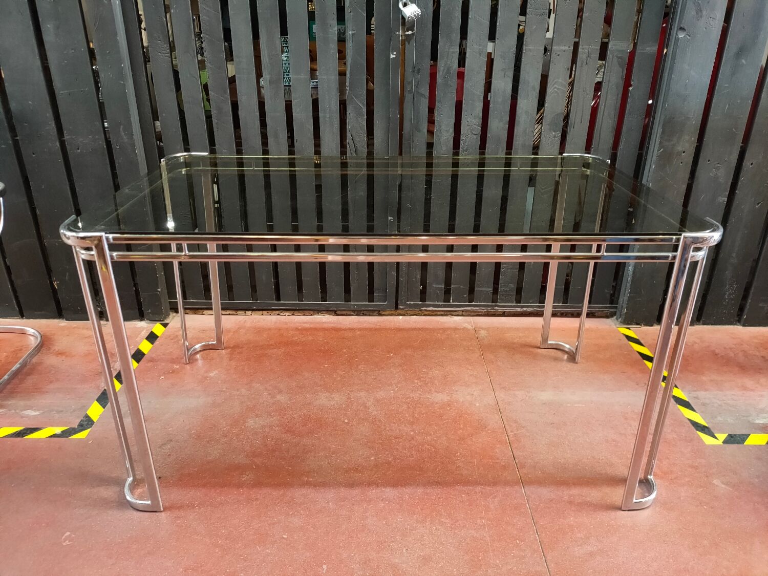Vintage Italian table with tubular frame and smoked glass, 1970