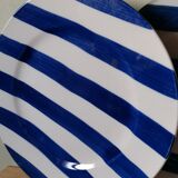 Set of 2 vintage plates in glazed stoneware with blue stripes
