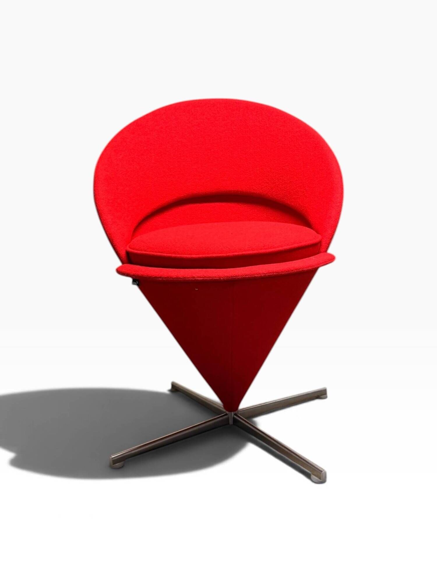 Pair of Cone Chair armchairs by Verner Panton for Vitra, red wool fabric.