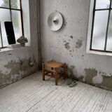 Solid elm and leather stool Maison Regain