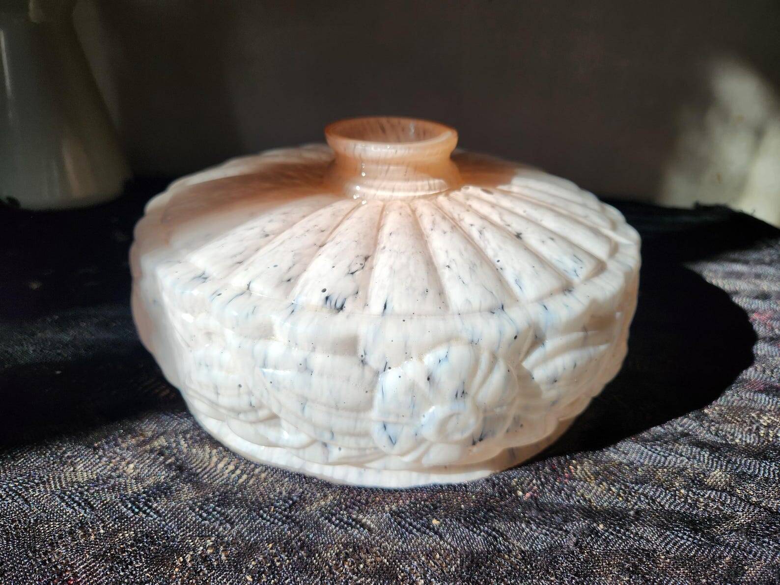 Art Deco Pink Opaline Glass Suspension Lamp Shade Rose Detail