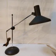 Vintage adjustable desk lamp in black metal and chrome, 1950s-70s.