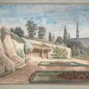 Le jardin de l’abbaye.Aquarelle XIXe monogrammée
