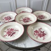 lot de 6 assiettes creuses Longchamp roses années 30-40