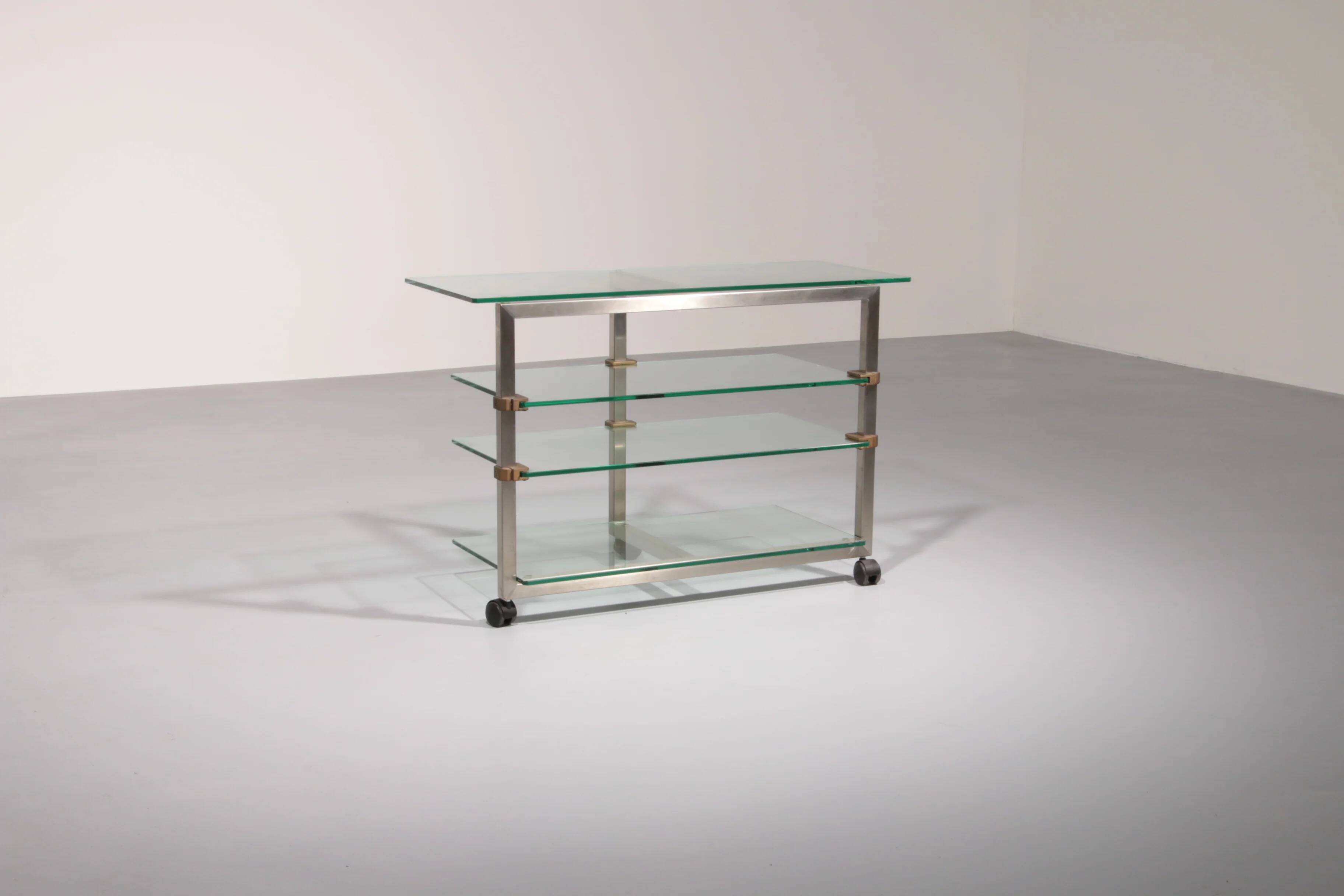 Table d'appoint, console sur roulettes Peter Ghyzcy, années 1970