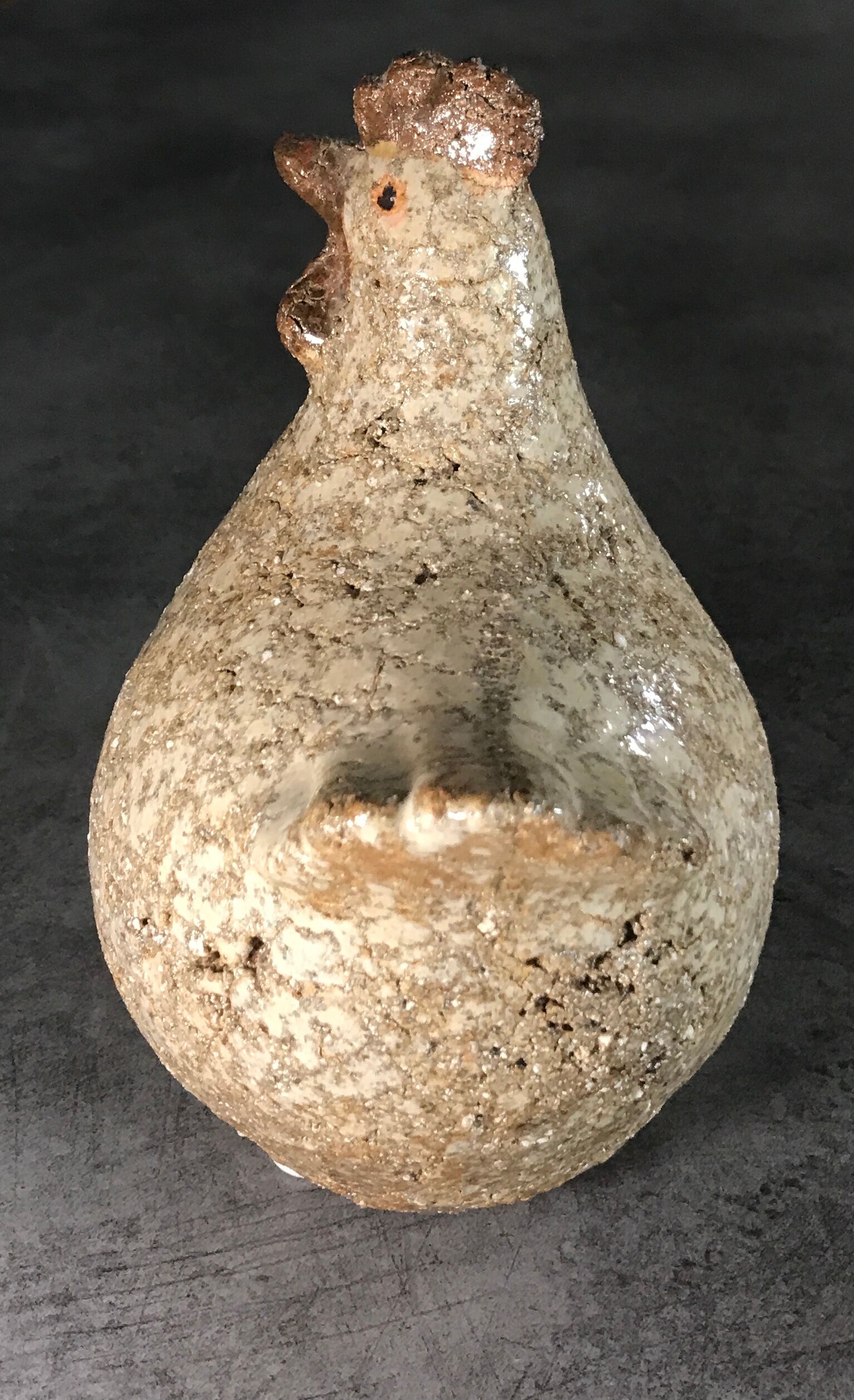 Poule in cracked and enamelled ceramic signed athezza