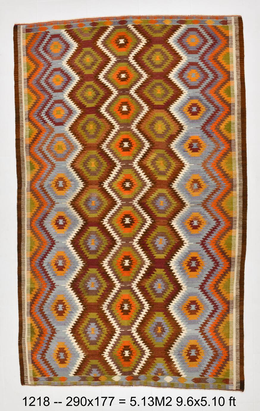 6x9 Orange Green Tribal Vintage Kilim Rug, 177x290Cm