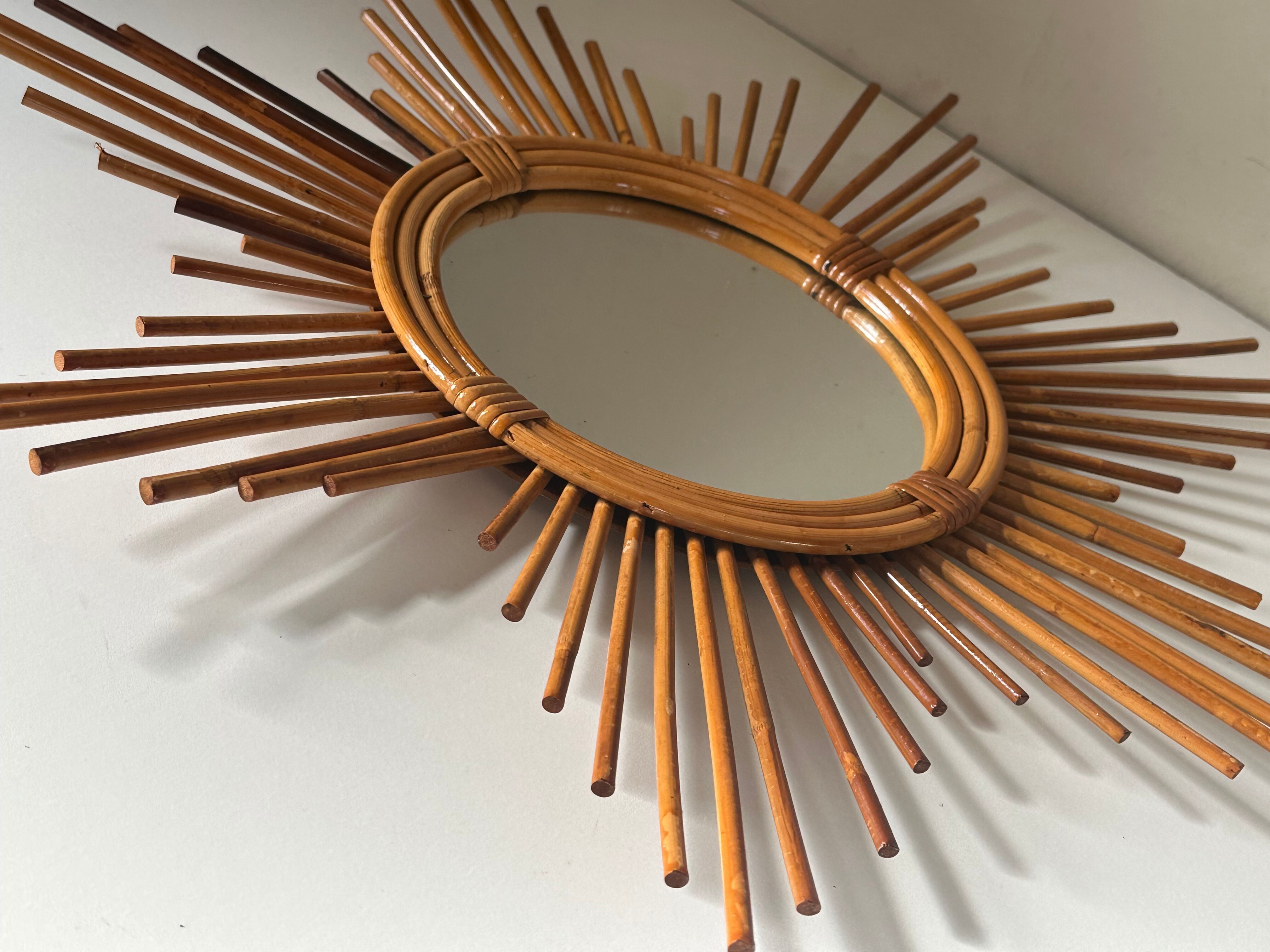 Vintage rattan sun mirror 60 years