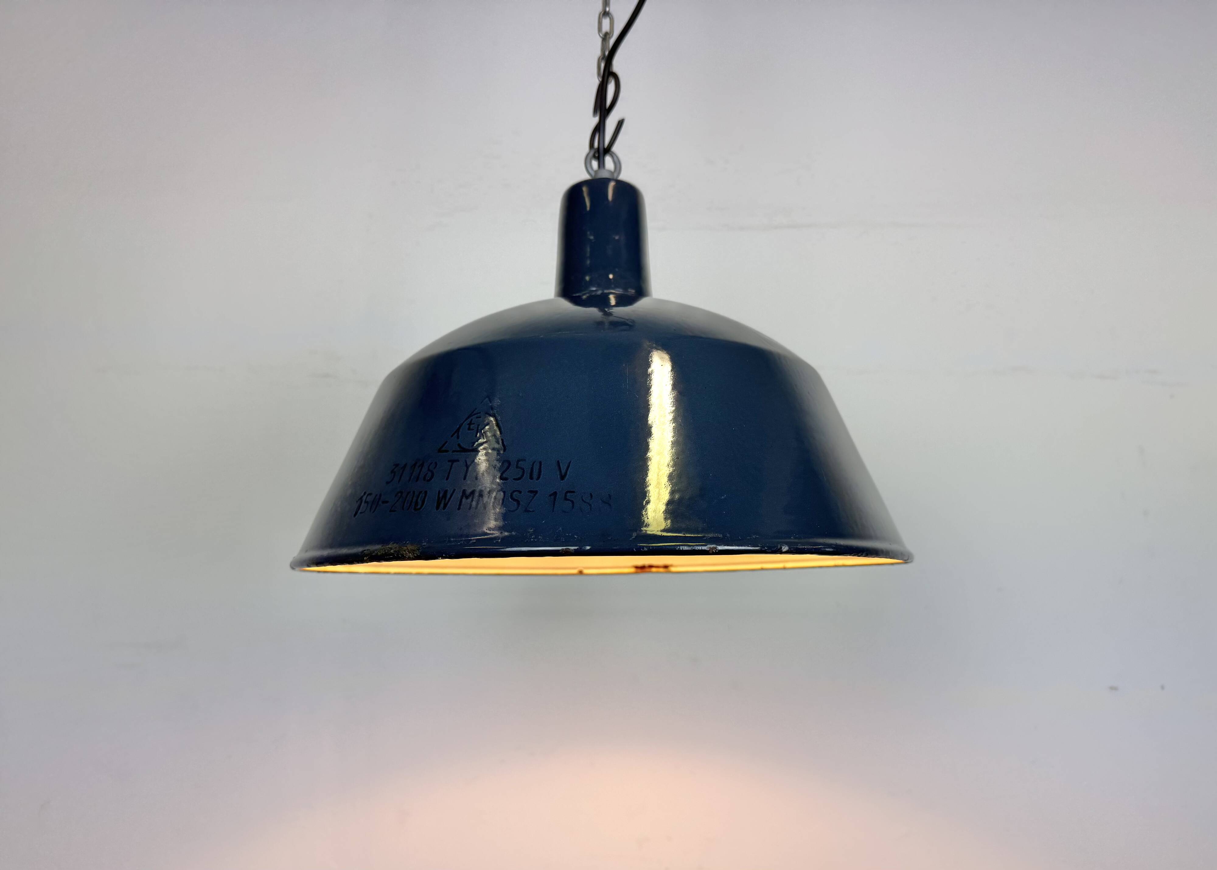 Industrial dark blue enamel pendant lamp from emax, 1960s