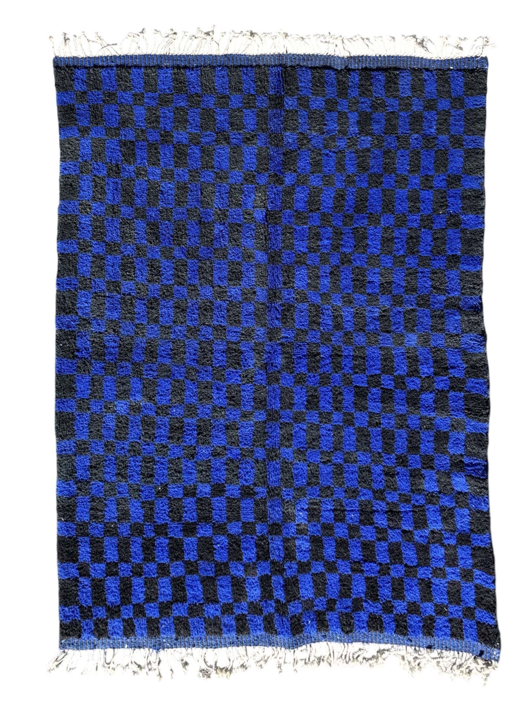 Large Moroccan Berber rug in blue and black 200x300 cm in wool