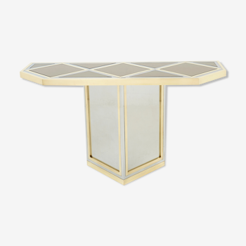 Console chrome brass opaline glass black romeo rega 1970