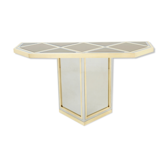 Console chrome brass opaline glass black romeo rega 1970