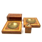 Cendriers en laiton et bois, briquet et boîte à cigares, italie 1970
