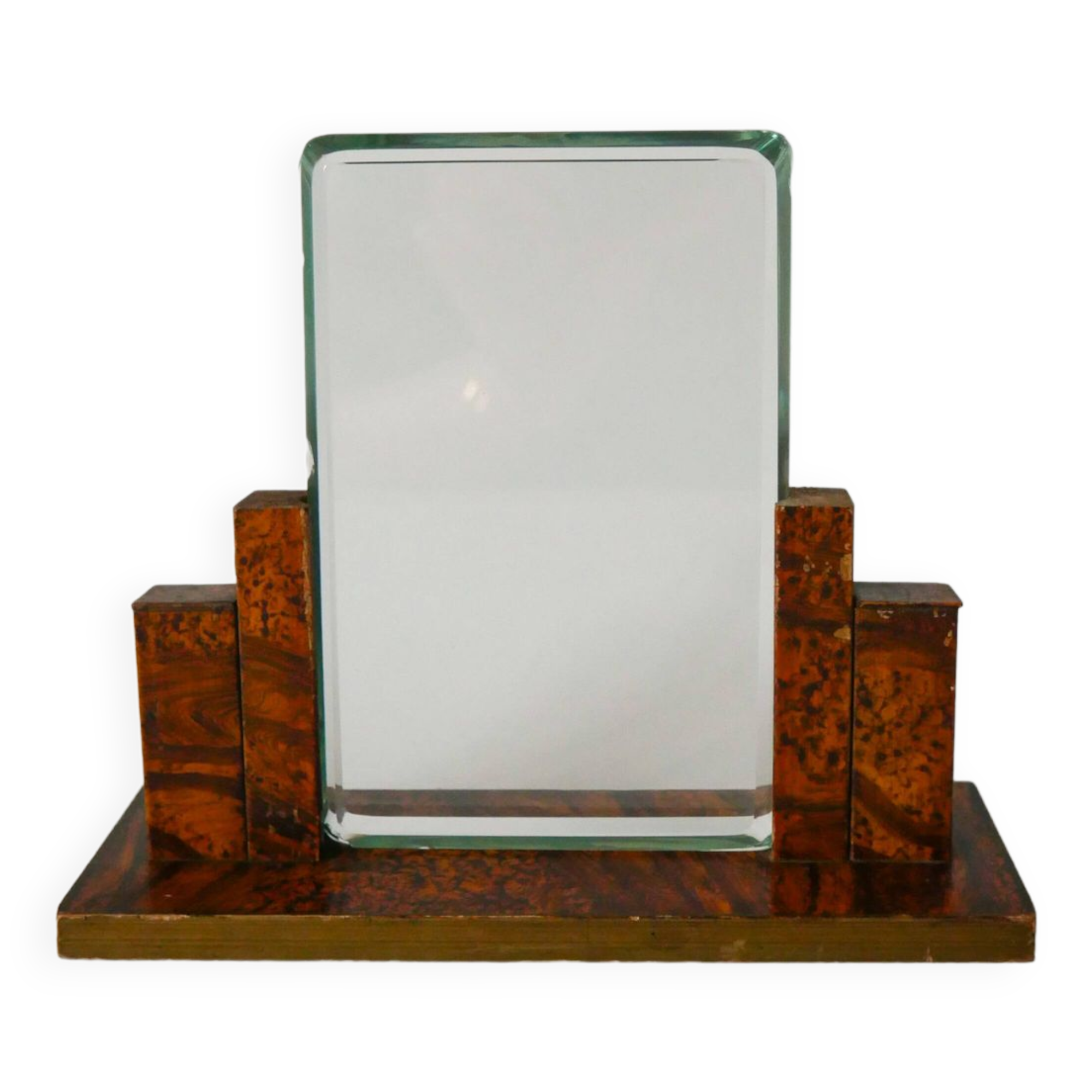Photo holder in wood and art deco tortoiseshell glass 1930