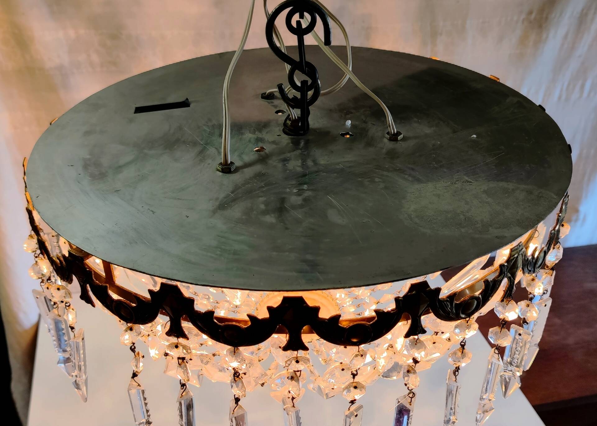 Glass and brass basket ceiling light - mid 20th century.