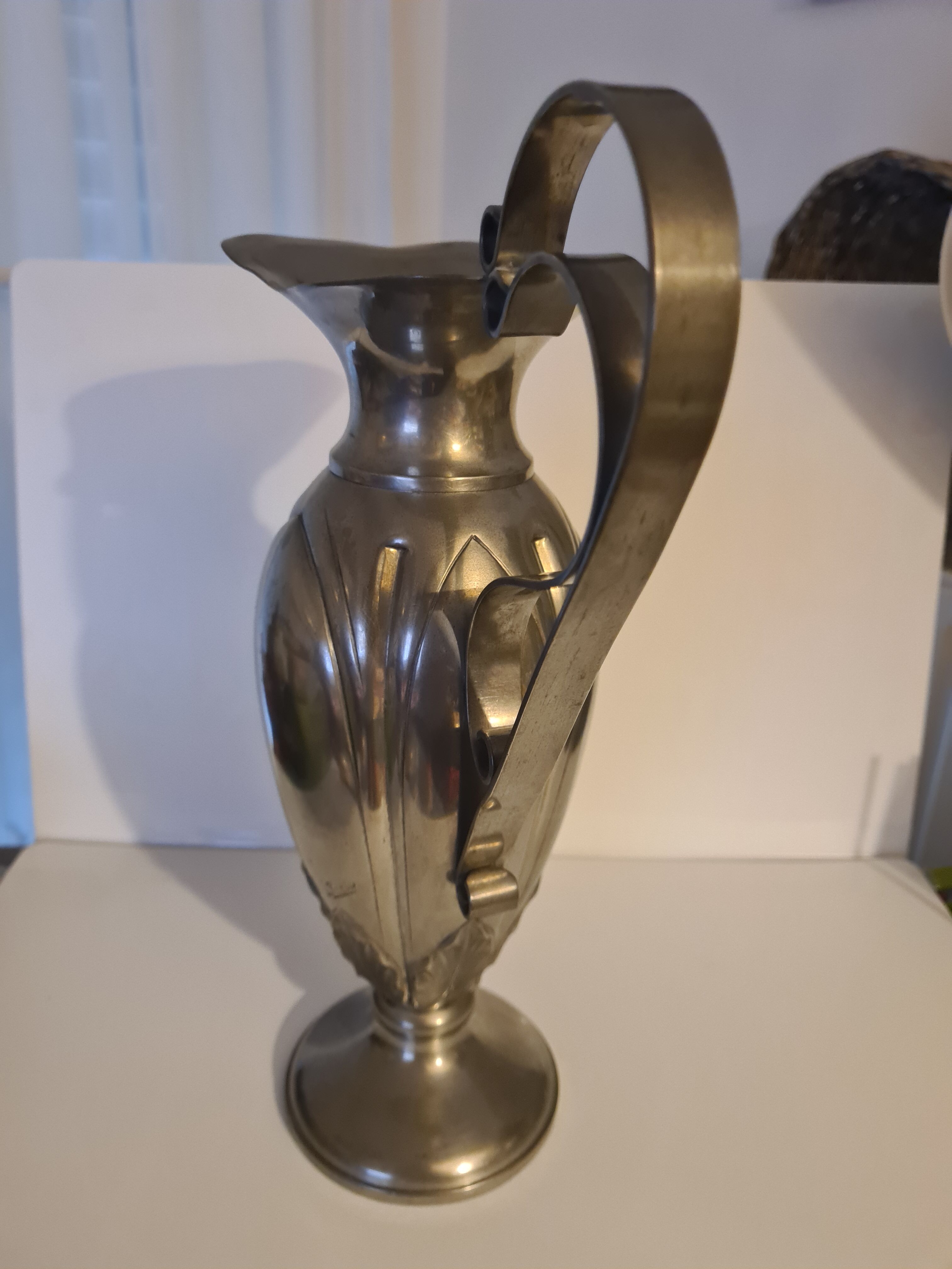 Pure brass ewer signed L Rozay Art Nouveau Style