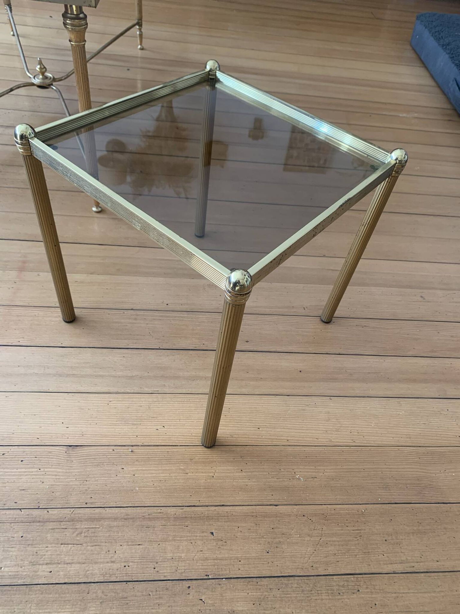 Authentic Hollywood Regency Side Table — Patinated Brass and Glass