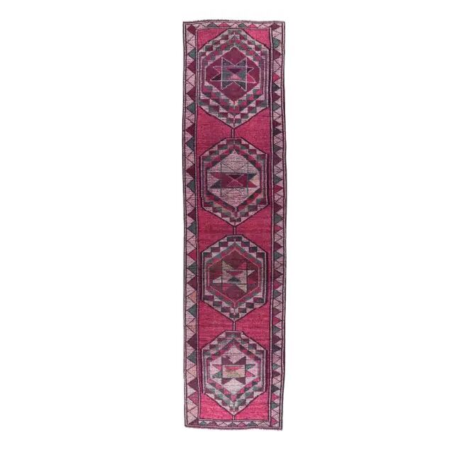 1970s Turkish Hand-Knotted Pink Runner Rug 83x347