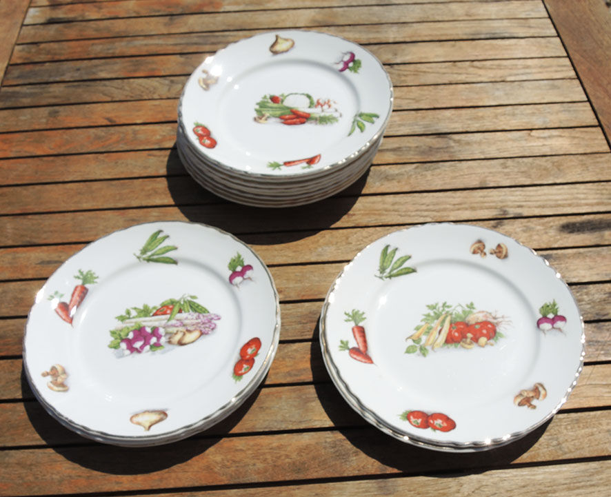Old ceramic tableware service orchies moulin des loups – vegetable garden pattern – 25 pcs
