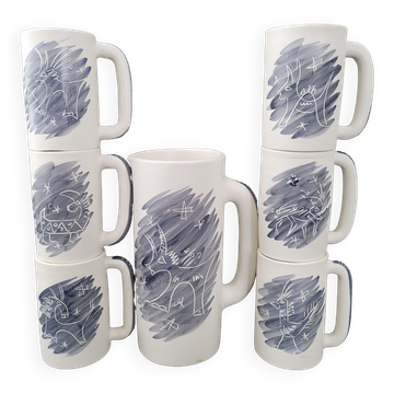 Pitcher and 6 vintage mugs 1950