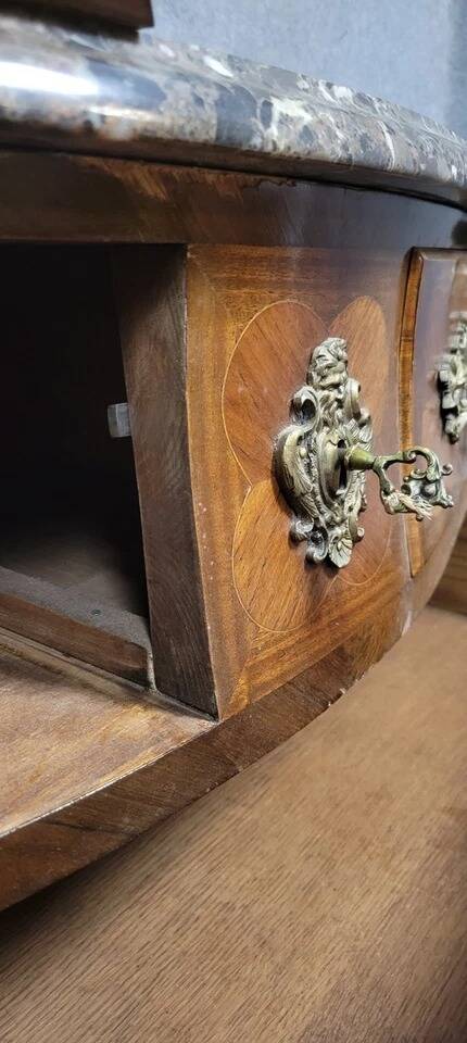 Louis XV style curved chest of drawers in marquetry circa 1880