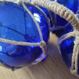 4 blue glass float trawl balls