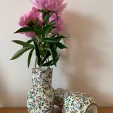 Luneville earthenware pot vases with flower pattern