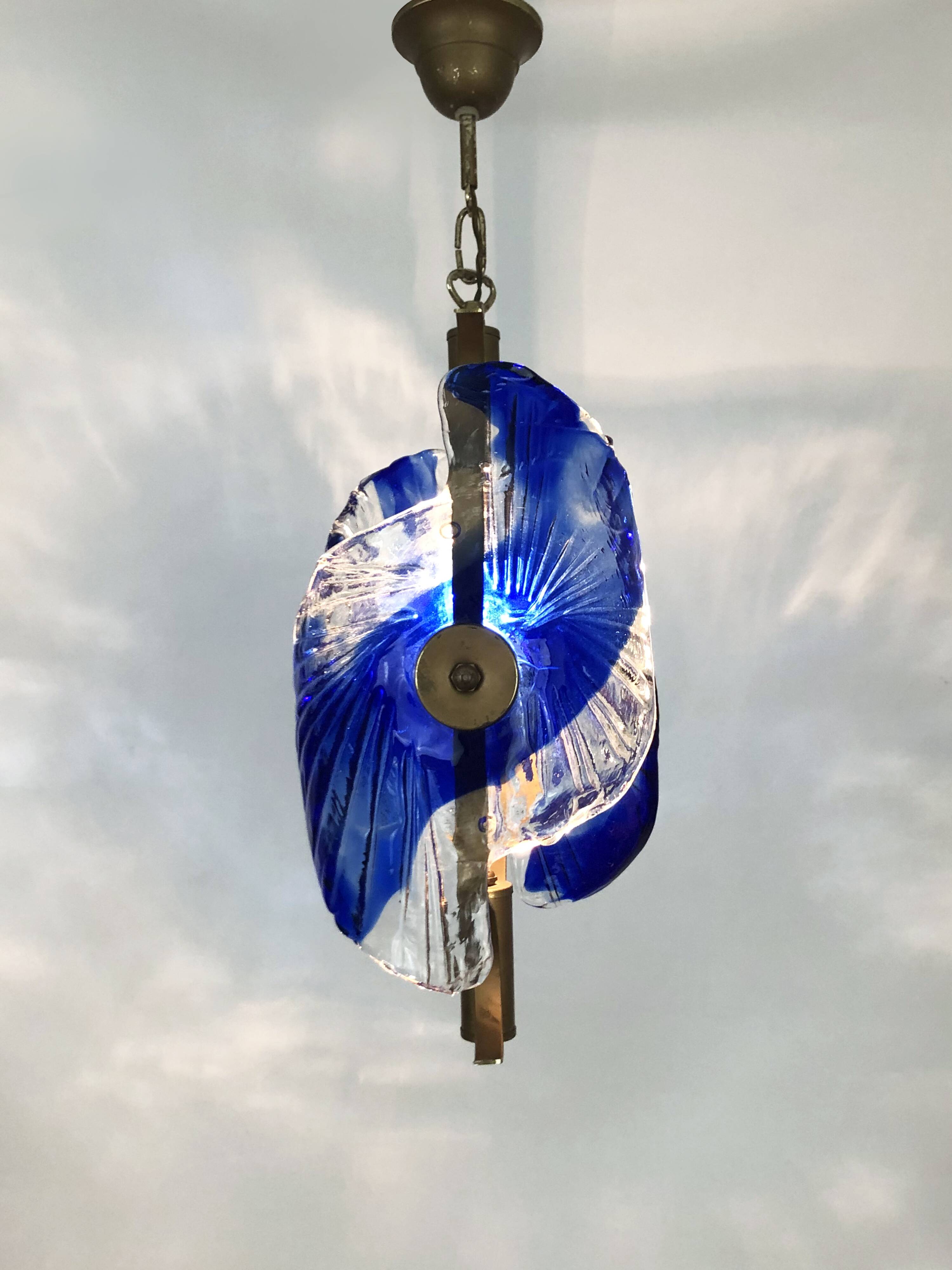 Murano blue glass chandelier suspension. 80 years